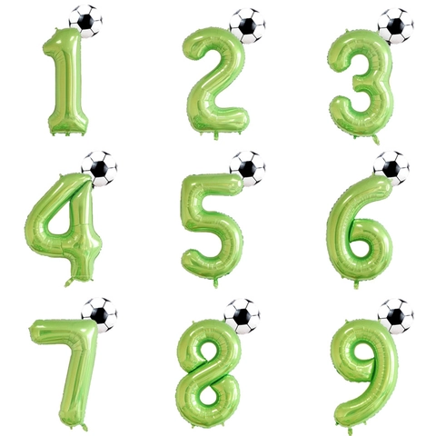 Green Number Aluminum Film Balloon And Soccer Ball Foil Balloon For Kids Birthday Party Decoration Sport Theme Celebration Balloon