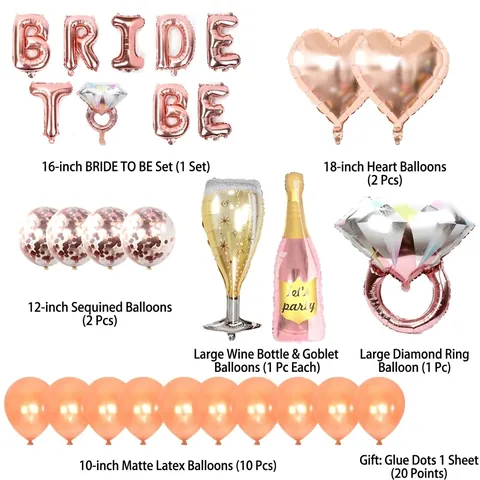 Ghirlanda di Palloncini in Alluminio Bride To Be Oro Rosa Anello di Diamanti Cuore Forme di Champagne per Matrimonio Addio al Nubilato