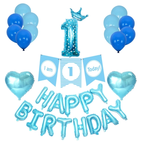Set Decorazioni Festa 1 Compleanno Palloncini Lettere in Alluminio Numero Uno Corona Cuore Banner per Baby Shower
