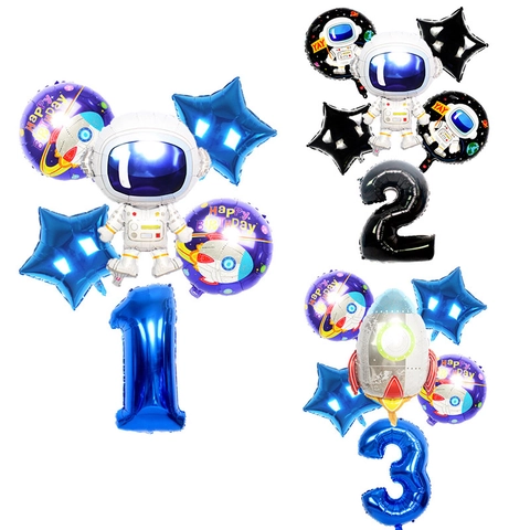 Space Astronaut Rocket Aluminum Foil Balloon Set Birthday Party Decorations For Kids Outer Space Theme Party Supplies