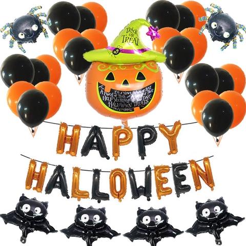Halloween Palloncini Decorazione Foglio di Alluminio Lattice Con Zucca Gufo Gatto Nero Happy Halloween Scritte Per Festa