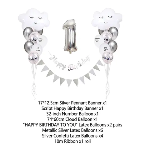 Lächeln Wolke Geburtstag Ballon Dekoration Mit Silberne Nummer Aluminiumfolie Ballons Latex Ballons Und Happy Birthday Banner Für Kinder Party