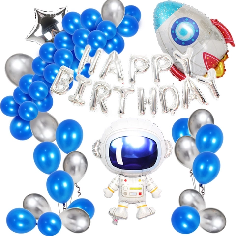 Outer Space Astronaut Rocket Balloon Collection Aluminum Foil Latex Balloons For Kids Space Theme Birthday Party Decoration Supplies