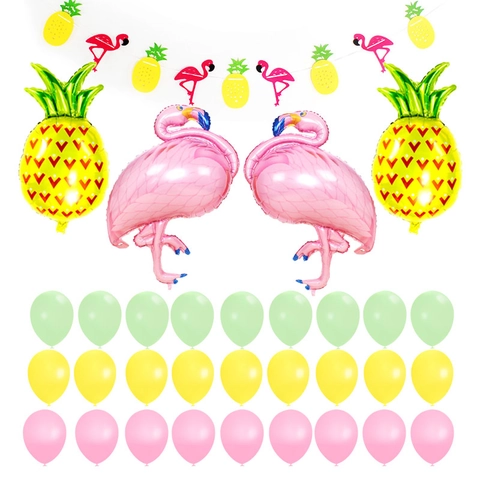 Hawaiian Flamingo Pineapple Aluminum Foil Balloon Kit Summer Tropical Party Decoration Birthday Balloon Assortment Decor