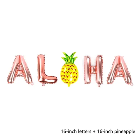 Summer Tropical Aloha Pineapple Alphabet Foil Balloon Set Gold Rose Gold Letter Aluminum Film Mylar Balloon Party Decoration