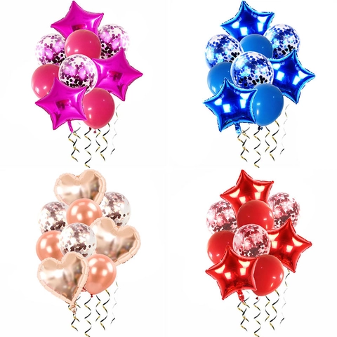 Rose Gold Star Heart Aluminum Foil Balloons Latex Confetti Birthday Wedding Party Decoration Bundle Festive Balloon Collection