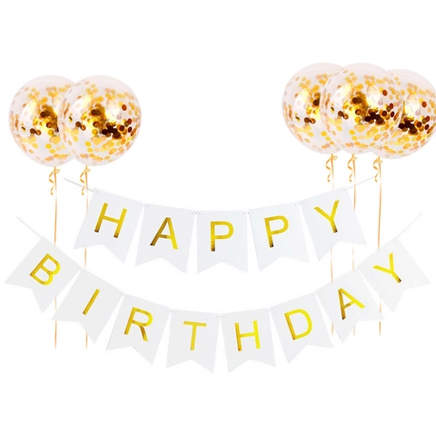 Striscione di Compleanno Happy Birthday Con Coda di Rondine e Palloncini Confetti Per Decorazione Festa Compleanno Blu Rosa Nero