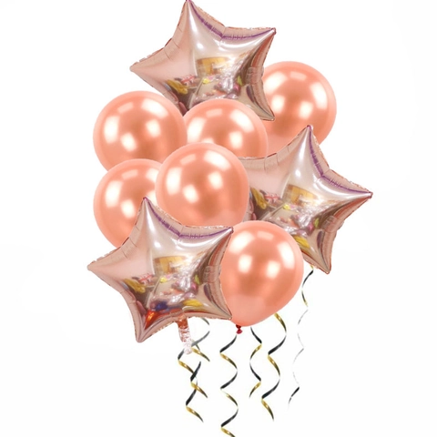 Rose Gold Star Heart Aluminum Foil Balloons Latex Confetti Birthday Wedding Party Decoration Bundle Festive Balloon Collection