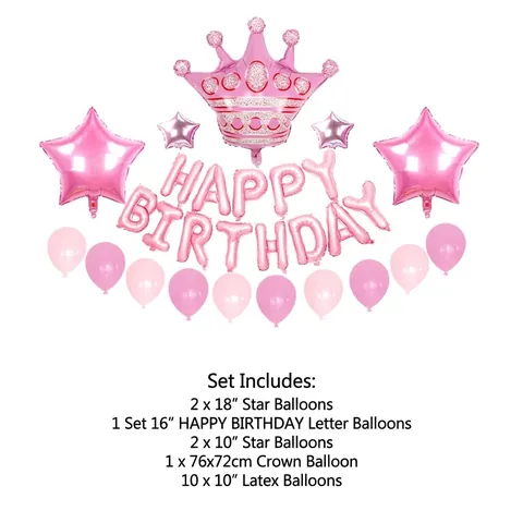 Happy Birthday Party Decoration Aluminum Foil Crown Star Letter Balloons Inflatable Latex Balloons Birthday Celebration Decor