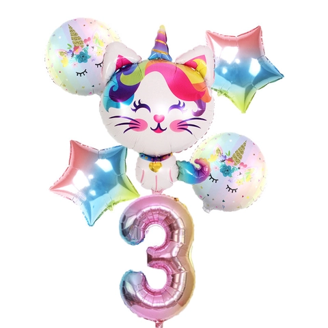 Rainbow Gradient Unicorn Cat Balloon Arrangement For Kids Birthday Celebration Party Decorations Foil Balloons Supplies