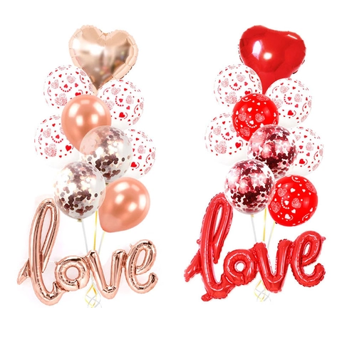 Set di Palloncini a Cuore Love per San Valentino Oro Rosa Rosso Lattice Paillettes Palloncini in Alluminio per Matrimonio Festa