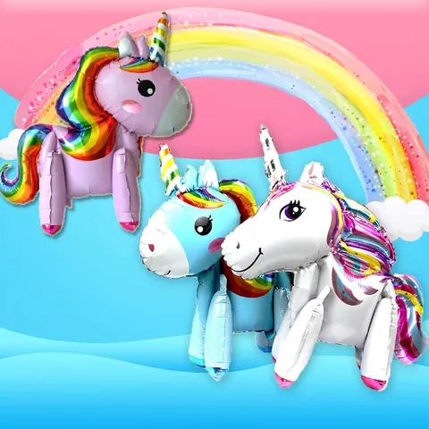 3D Standing Unicorn Aluminum Film Balloon Rainbow Animal Foil Balloon For Kids Birthday Party Decoration Supplies Gift