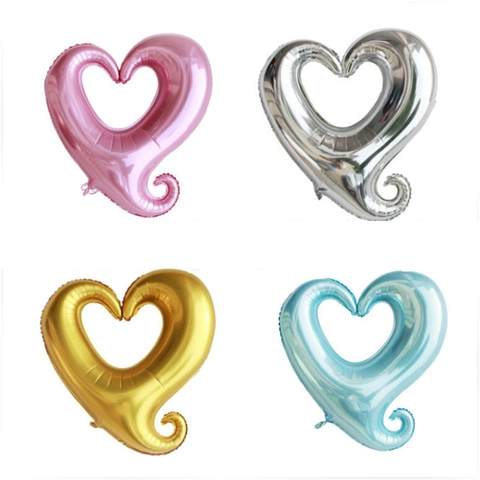 Palloncino in Foglio di Alluminio a Forma di Cuore Metallico Coda Riccia Cuore d'Amore per Matrimonio Compleanno Festa Decorazioni per la Stanza Oggetti di Scena Romantici