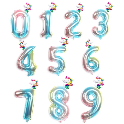 Unicorn Gradient Rainbow Number Foil Balloon Set Dreamy Metallic Number Balloon For Birthday Party Kids Decorations