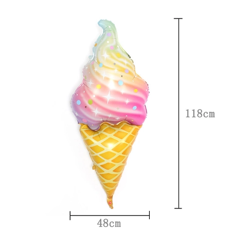 Large Macaron Rainbow Ice Cream Cone Aluminum Foil Balloon Dreamy Gradient Pattern Foil Balloon For Birthday Party Kids Celebration Decoration