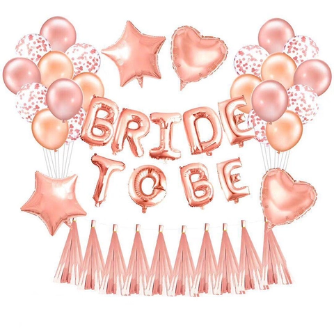 Collezione di Palloncini in Alluminio con Lettere BRIDE TO BE Oro Rosa per Decorazione Festa di Matrimonio Fidanzamento Cuore Stella Coriandoli Lattice