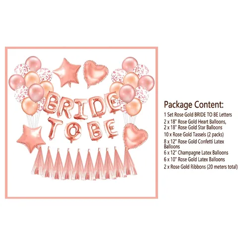 Collezione di Palloncini in Alluminio con Lettere BRIDE TO BE Oro Rosa per Decorazione Festa di Matrimonio Fidanzamento Cuore Stella Coriandoli Lattice