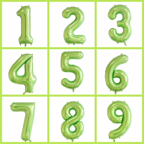 Große Fruchtgrün Nummer Folienballon Metallic Mylar Digitaler Ballon Für Geburtstag Hochzeit Dschungel Thema Party Dekoration