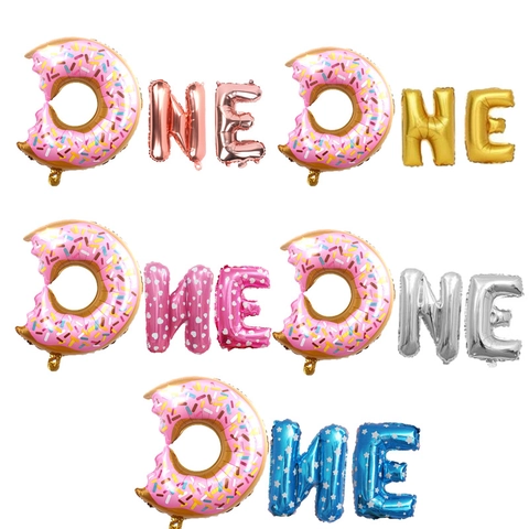 Set di Palloncini in Alluminio Lettera ONE Ciambella Decorazione Primo Compleanno Per Bambini
