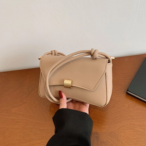 Borsa Sottobraccio Baguette in Pelle PU per Donna Borsa a Tracolla Minimalista Con Tracolla a Nodo Fibbia in Metallo Dorato