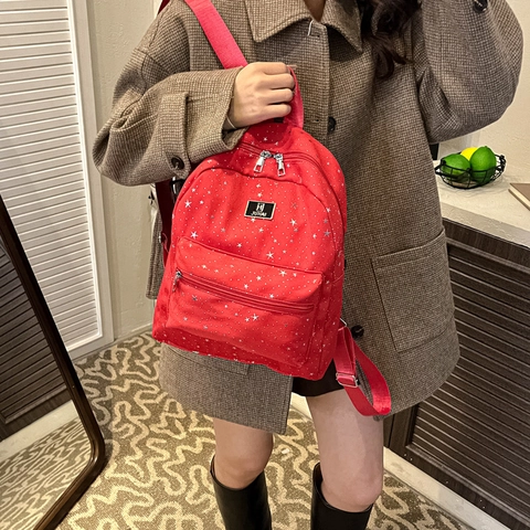 Fashion Star Print Backpack Nylon Large Capacity School Bag For Middle High School Students Casual Campus Travel Rucksack