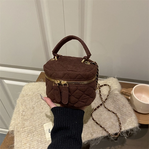 Women Quilted Rhombus Mini Crossbody Bag Corduroy Vanity Case Box Shoulder Bag With Metal Chain Small Handbag