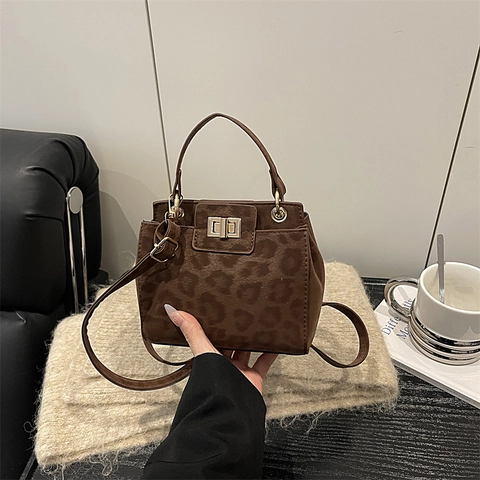 Luipaardprint Synthetisch Suède Handtas Schoudertas Met Metalen Slot Voor Vrouwen Mode Veelzijdige Mini Vierkante Tas