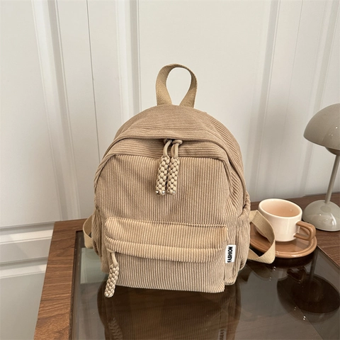 Mini Sac à Dos en Velours Côtelé Vintage pour Femmes Petit Sac de Voyage Léger Casual Couture Mode Sac à Dos Cadeau Filles