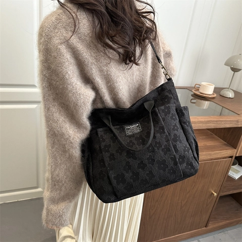 Sac Fourre-tout en Toile Florale pour Femmes Grande Capacité Sac à Épaule Vintage Avec Bandoulière Réglable Style Coréen