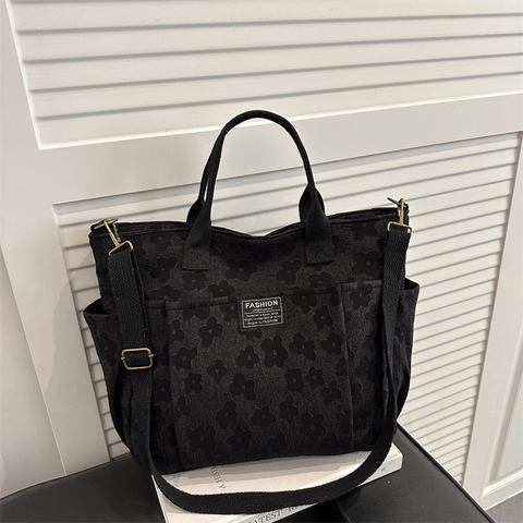 Women Floral Canvas Tote Bag Large Capacity Crossbody Shoulder Bag For Students Korean Style Jacquard Fashion Handbag