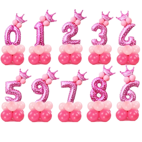 Large Number Balloon Column Kit With Crown Aluminum Foil And Latex Balloons For Birthday Party Prince Princess Decor