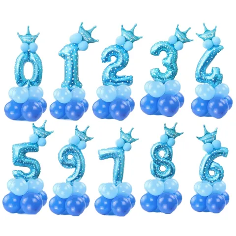 Large Number Balloon Column Kit With Crown Aluminum Foil And Latex Balloons For Birthday Party Prince Princess Decor