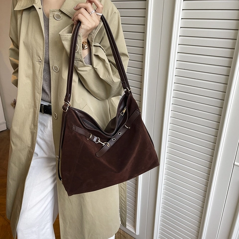 Sac à Dos de Mode en Daim pour Femmes Grande Capacité Maillard Vintage Givré Sac Fourre-Tout Navettage Sangle Réglable