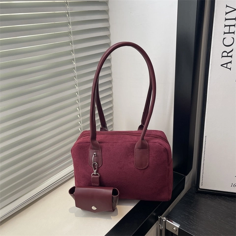 Damen Wildleder-Optik PU-Leder Schultertasche Set Retro Große Kapazität Urban Minimalistische Handtasche Pendler-Tote-Tasche