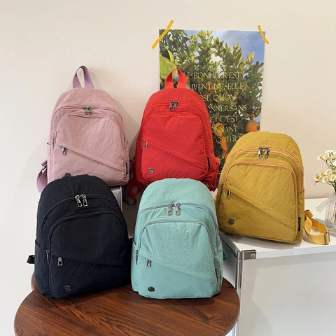 Sac à Dos en Nylon Décontracté pour Hommes et Femmes Imperméable Grande Capacité Sac d'École Mode Voyage Couleur Unie