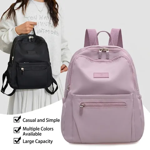 Women Fashion Nylon Backpack Lightweight Casual Daily Commute Water Resistant Large Capacity School Bag Multi Pocket Rucksack