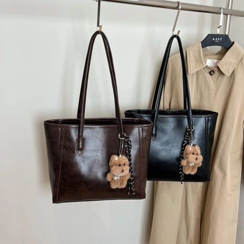 Bolso Tote de Gran Capacidad de Cuero PU Vintage para Mujer Bolso de Hombro Minimalista para el Uso Diario