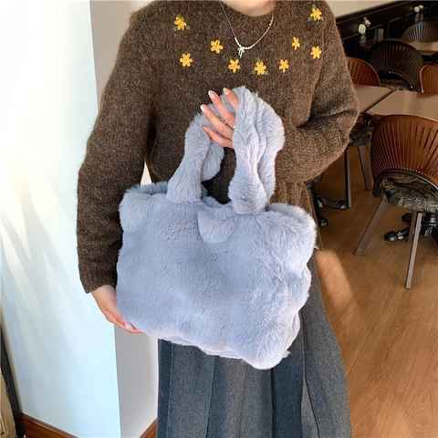 Women Faux Fur Plush Tote Bag Winter Fashion Large Capacity Handbag For Daily Commute Street Casual Shoulder Bag
