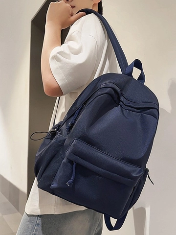 Sac à Dos Décontracté Minimaliste en Nylon Grande Capacité Léger Sac d'École pour Hommes Femmes Style Coréen Couleur Unie Sac de Voyage