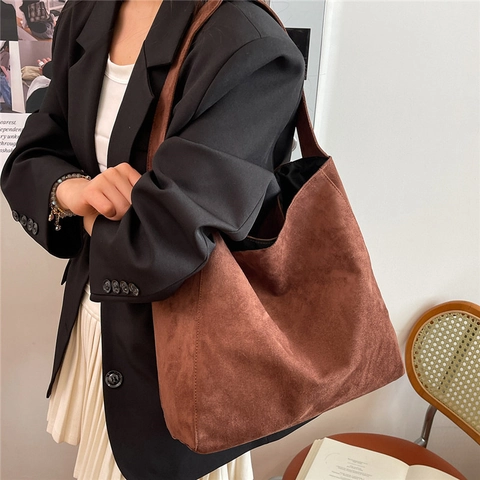 Vintage Leopard Print Suede Fabric Shoulder Bag Large Capacity Tote Bag For Women Fashion Soft Shopper Bag With Stitching Detail