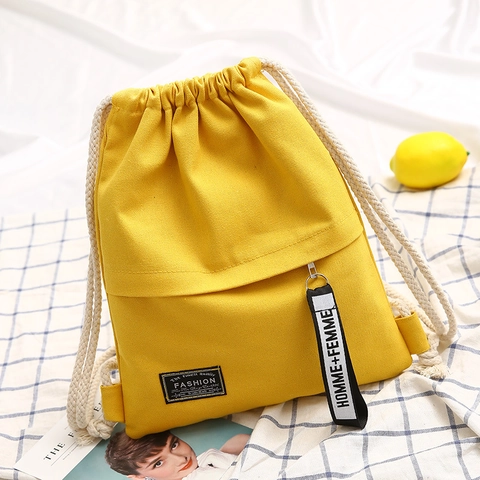 Minimalist Solid Color Canvas Drawstring Backpack For Women Students Lightweight Fashion School Travel Daily Shoulder Bag