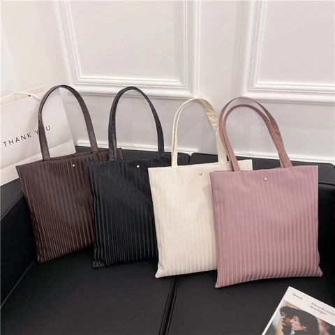 Bolso Tote de Cuero PU con Plisado Vertical para Mujer Bolso de Hombro de Gran Capacidad Color Sólido Bolso de Compras Moda