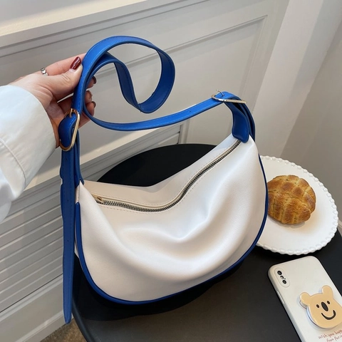 Fashion Women PU Leather Half Moon Hobo Bag Large Capacity Shoulder Underarm Crossbody Bag With Adjustable Strap Zipper