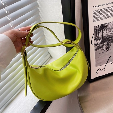 Fashion Women PU Leather Half Moon Hobo Bag Large Capacity Shoulder Underarm Crossbody Bag With Adjustable Strap Zipper