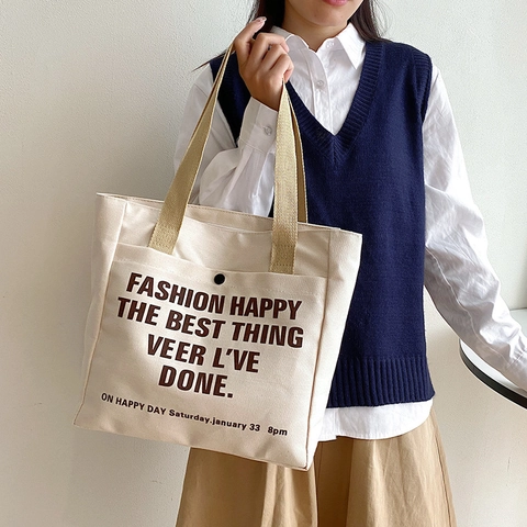 Casual Large Capacity Canvas Tote Bag For Women Commuter College Student Shoulder Crossbody Handbag Black Off White