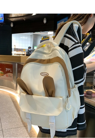 Lindo Conejo Oreja Nylon Mochila Para Mujeres Adolescentes Chicas Escuela Casual Moda Contraste Color Gran Capacidad Mochila Resistente al Desgaste