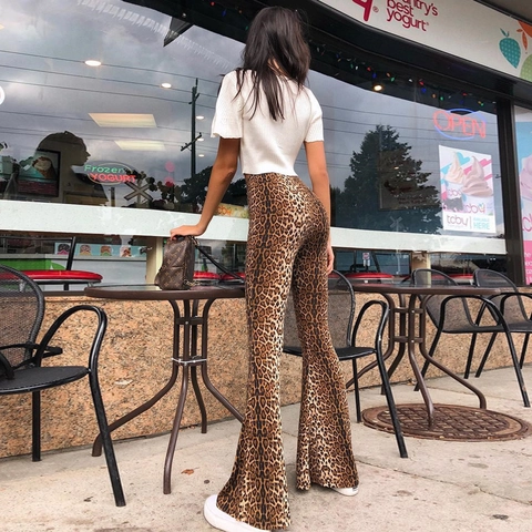Dames High Waist Luipaardprint Schlagbroek Western Streetwear Slim Fit Dierenprint Slang Tijger Patroon Lange Casual Broek