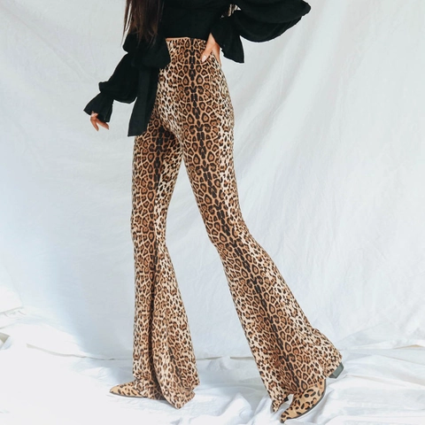 Dames High Waist Luipaardprint Schlagbroek Western Streetwear Slim Fit Dierenprint Slang Tijger Patroon Lange Casual Broek