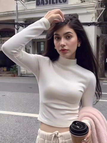 Camiseta de Corte Slim con Cuello Cisne para Mujer Manga Larga Top Térmico de Dralon Color Sólido Suave Camiseta Interior