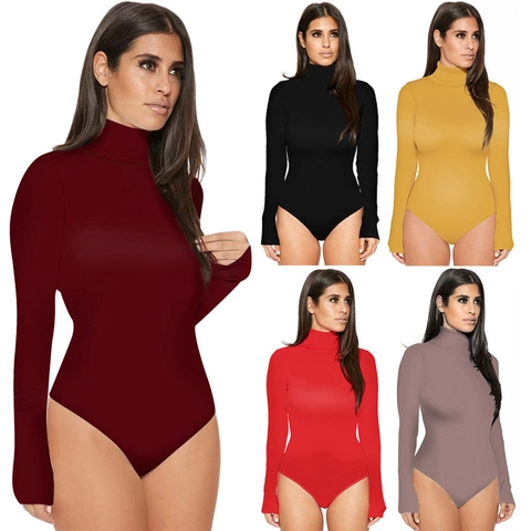 Body Donna Casual a Manica Lunga Dolcevita Vestibilità Aderente Tinta Unita Poliestere Elastan Elastico Top T-shirt